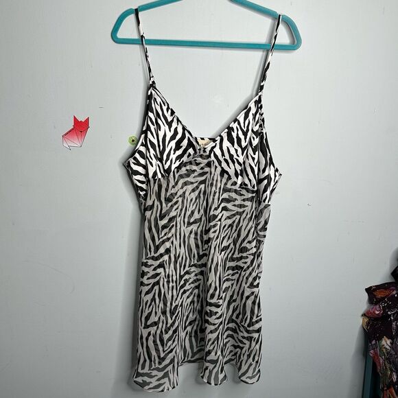 Vintage Y2K Zebra Print Satin & Sheer Lingerie Nightgown Dress Plus Size 22/24 - Picture 1 of 5
